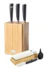 Set de cuțite premium G21 Damasc din bloc de bambus, 4 bucăți + piatră de ascuțit