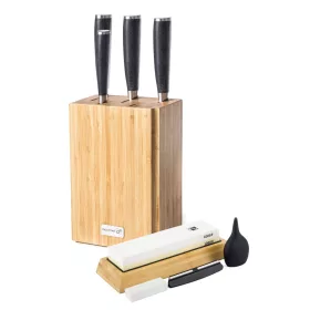   Set de cuțite premium G21 Damasc din bloc de bambus, 4 bucăți + piatră de ascuțit