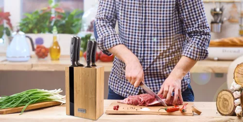 Set cuțite G21 Gourmet Rustic 5 buc + suport pentru cuțite din bambus