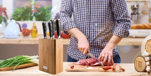 Set cuțite G21 Gourmet Stone 5 buc + suport pentru cuțite din bambus