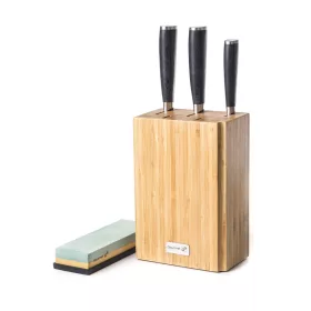   Set de cuțite G21 Gourmet Premium 3 bucăți în suport de cuțite din bambus + piatră de ascuțit