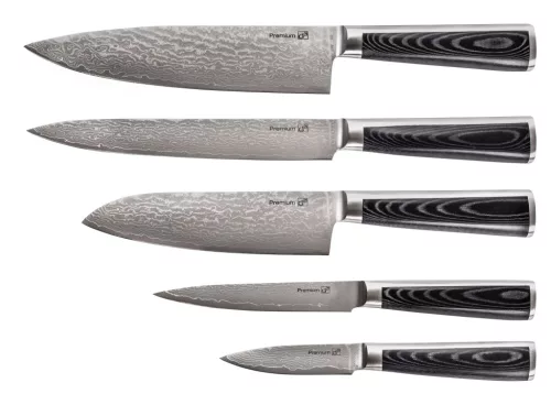 Set de cuțite G21 Gourmet Premium 5 bucăți în suport de cuțite din bambus + piatră de ascuțit