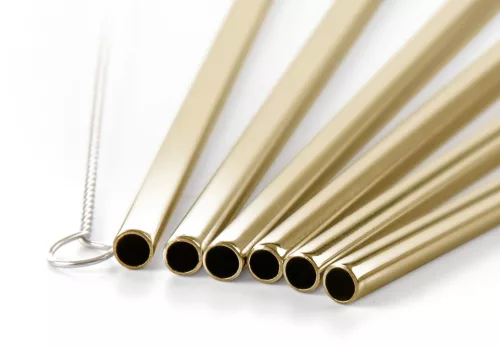 G21 BeEco Classis kovové slamky 6 ks zlaté, rovné + čistiaca kefka