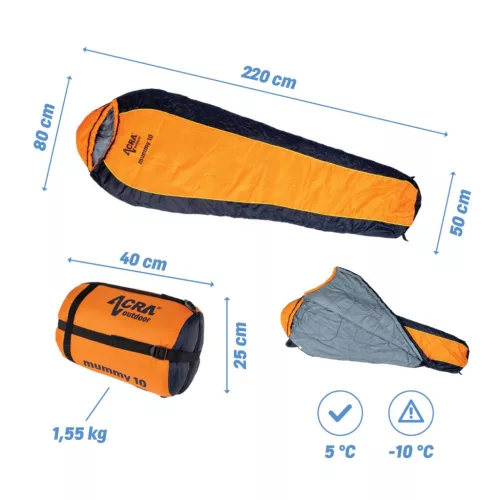 Schlafsack Acra Mummy10 220 x 80/55 cm Mumienform