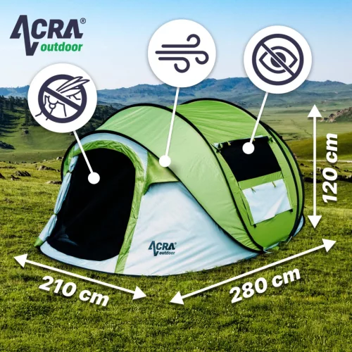 Acra Outdoor ST30 összecsukható sátor 2-3 személyre - zöld sötétítővel