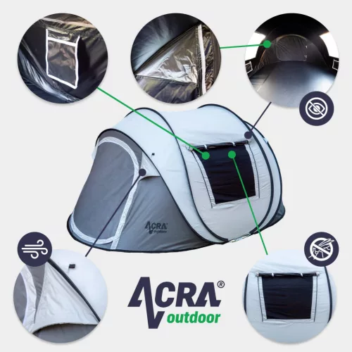 Acra Outdoor ST31 összecsukható sátor 2-3 fő részére - ezüst színű, elsötétítéssel