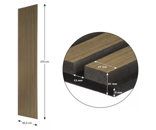 G21 akusztikus panel 270x60,5x2,1 cm, teak