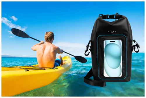 Csónaktáska FIXED Float Bag mobiltelefon zsebbel 3L, fekete