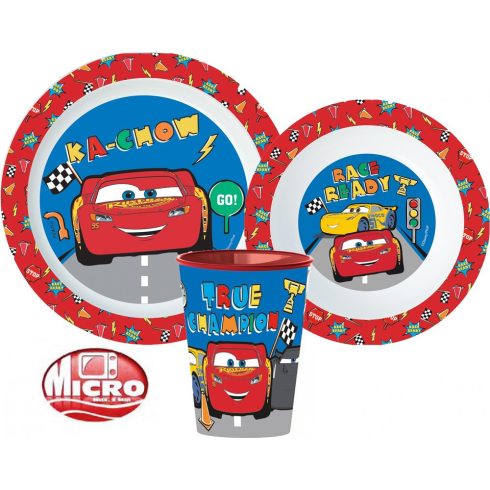 Disney Verdák Lets Race étkészlet, micro műanyag szett, pohárral 260 ml