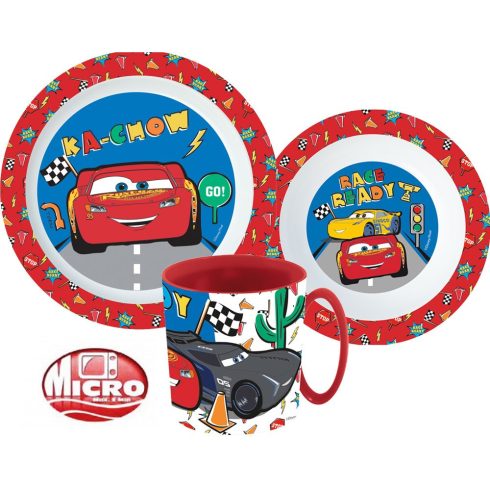 Disney Verdák Lets Race étkészlet, micro műanyag szett bögrével 350 ml