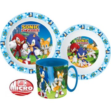  Sonic a sündisznó étkészlet, micro műanyag szett bögrével 350 ml