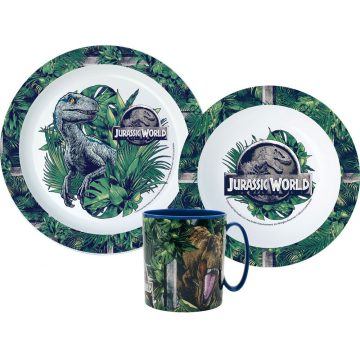   Jurassic World étkészlet, micro műanyag szett bögrével 350 ml