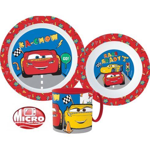 Disney Verdák Lets Race étkészlet, micro műanyag szett bögrével 265 ml