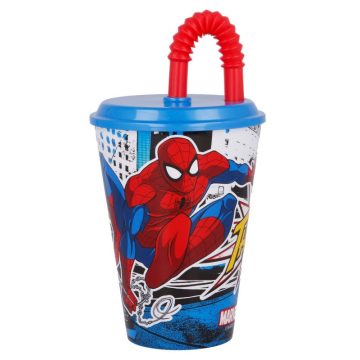 Pókember Streets szívószálas pohár, műanyag 430 ml