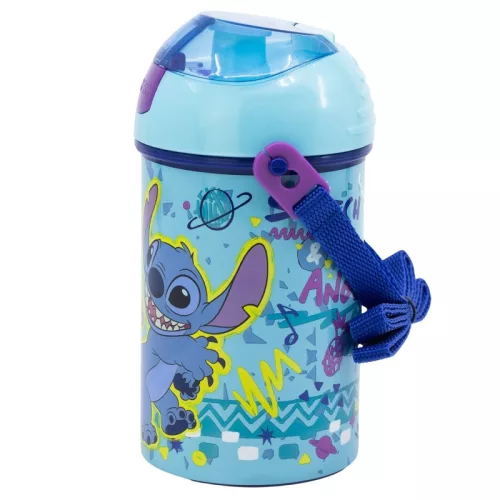 Disney Lilo a Stitch, Hviezdny psí tanec, plastová fľaša so slamkou a vešiakom 450 ml