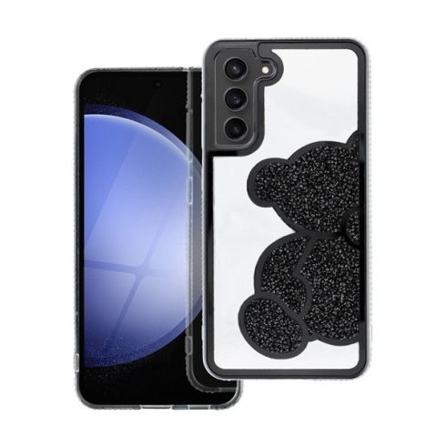Teddy Bear Samsung Galaxy A15 4G / A15 5G csillogó köves tok, fekete