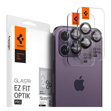   Spigen Glas.tR SLIM EZ Fit Optik Pro Apple iPhone 14 Pro Max Tempered kameralencse-védő fólia felhelyező kerettel, fekete (2db)