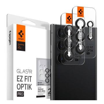   Spigen Ez Fit Optik Pro Samsung Galaxy S23 Ultra Tempered kameralencse-védő fólia felhelyező kerettel, fekete (2db)