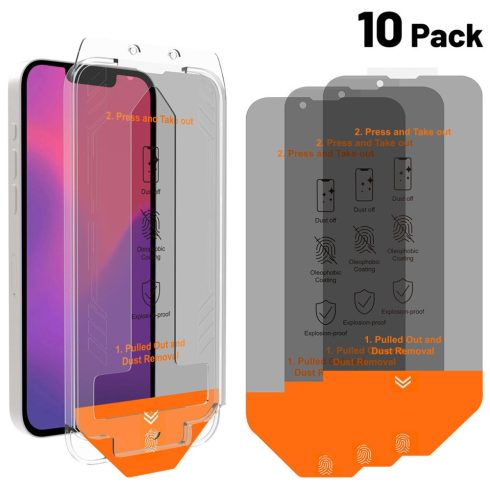 4smarts Second Glass Privacy Apple iPhone 16e / 14 / 13 / 13 Pro kijelzővédő üvegfólia szett felhelyező kerettel, 10db