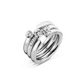 Victoria Silberfarbenes 3-Ring-Set mit weißen Steinen