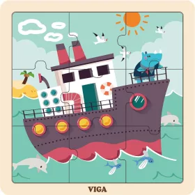 Puzzle din lemn Viga, 9 bucăți, cu navă
