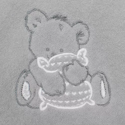 Gyermek frottír törölköző hímzéssel és kapucnival New Baby 100x100 szürke maci