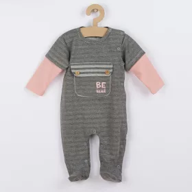 Baby-Baumwoll-Overall Koala SEI MUTIG grau-rosa