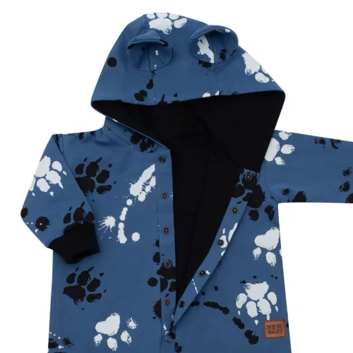 Baby-Baumwoll-Overall mit Kapuze und Ohren, New Baby Paws blau