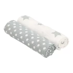   Baumwoll-Tetra-Badetuch New Baby Softy, 90 x 110 cm, 2 Stück, grau-weiß
