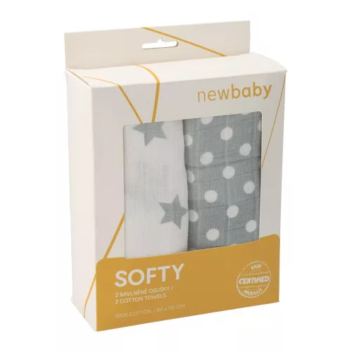Baumwoll-Tetra-Badetuch New Baby Softy, 90 x 110 cm, 2 Stück, grau-weiß