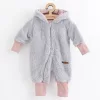 Luxuriöser Baby-Winteroverall, neu, Teddybär, grau-rosa