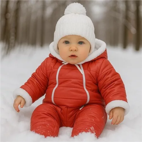 Winteroverall mit Kapuze und Ohren, New Baby Pumi, Himbeerrot