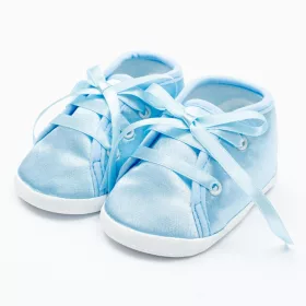Babyschuhe aus Satin, neu, hellblau, Größe 12-18 cm