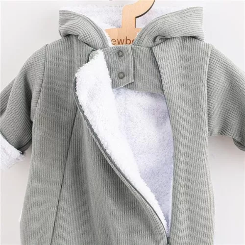 Baby-Overall mit Kapuze, Frostgrau