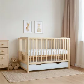   Kinderbett New Baby LILLY mit abklappbaren Seitengittern und Schublade, natur