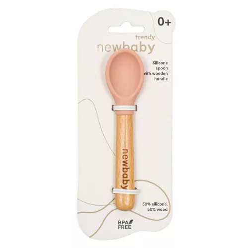 Silikonlöffel mit Holzgriff, Neu Babyrosa