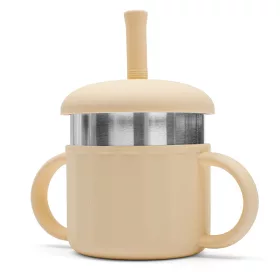 Silikon-Babybecher 2-in-1 für Neugeborene, beige