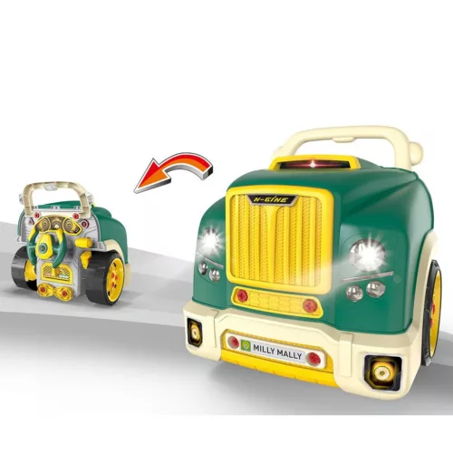 Model realist cu capotă deschisă a părții frontale a mașinii, Milly Mally N-GINE verde