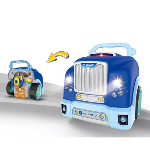 Model realist cu capotă deschisă a părții frontale a mașinii, Milly Mally N-GINE albastru