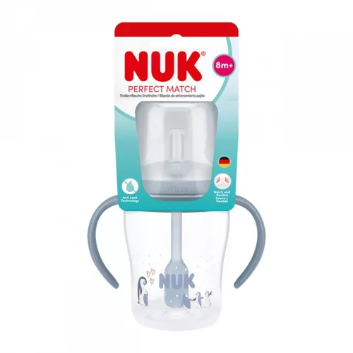 NUK Perfect Match tanuló cumisüveg szívószállal PENGUIN 150 ml