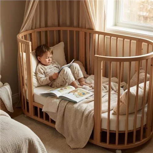 Mitwachsendes 3-in-1-Kinderbett (oval) + Matratze, Neu, Weiß