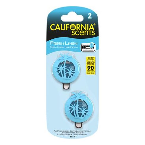 Autóillatosító, mini diffúzer, 2*3 ml, CALIFORNIA SCENTS "Fresh Linen"