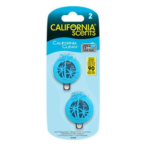 Autóillatosító, mini diffúzer, 2*3 ml, CALIFORNIA SCENTS "California Clean"