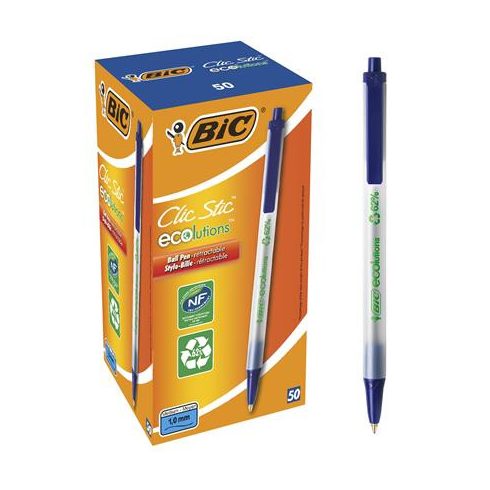 Golyóstoll, 0,32 mm, nyomógombos, BIC "Clic Stic ecolutions", kék