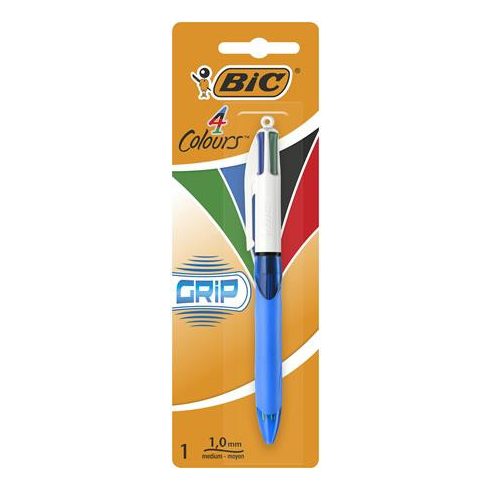 Golyóstoll, 0,32 mm, nyomógombos, négyszínű, BIC "4 Colours Grip Original"