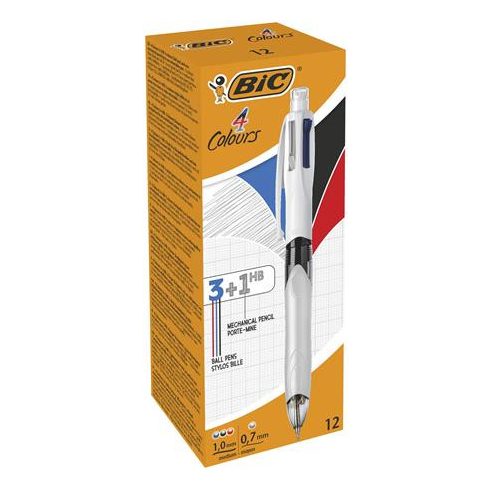 Golyóstoll, háromszínű, nyomósirónnal egyben, BIC "4 Colours"