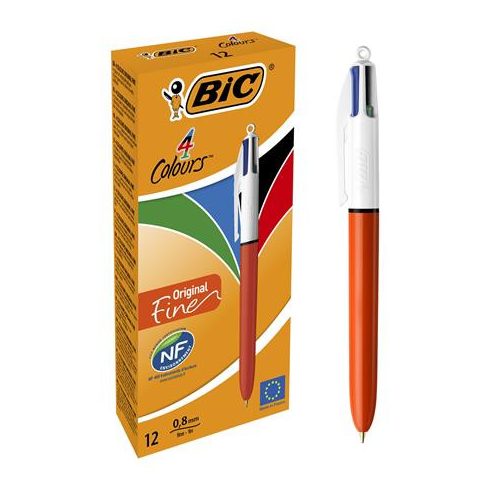 Golyóstoll, 0,3 mm, nyomógombos, négyszínű, BIC "4 Colours Fine"