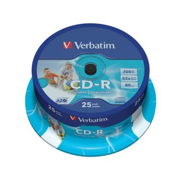   CD-R lemez, nyomtatható, matt, ID, AZO, 700MB, 52x, 25 db, hengeren, VERBATIM