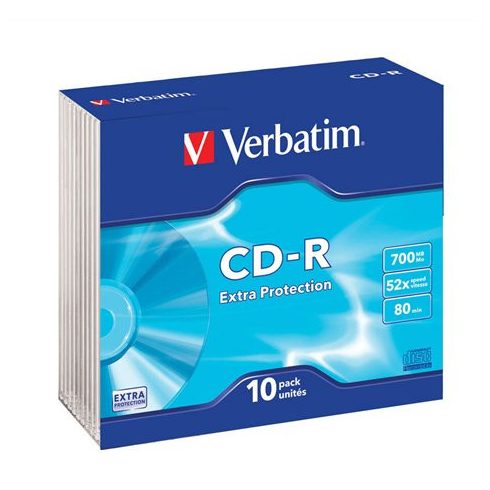 CD-R lemez, 700MB, 52x, 10 db, vékony tok, VERBATIM "DataLife"