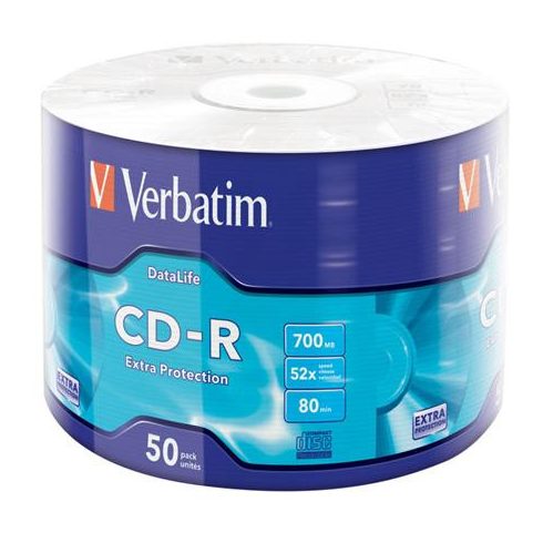 CD-R lemez, 700MB, 52x, 50 db, zsugor csomagolás, VERBATIM "DataLife"